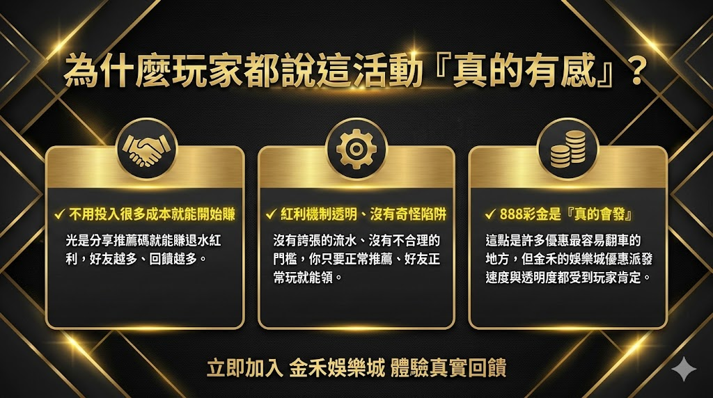 金禾娛樂城優惠強勢登場|雙向退水+888彩金,一次給你真正有感的回饋! 重點截圖 1