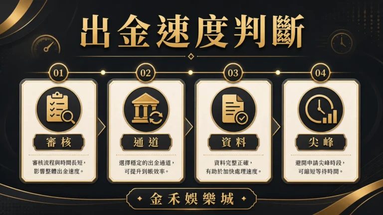 金禾娛樂城出金速度判斷插圖,整理審核、通道、資料與尖峰時間四個影響因素